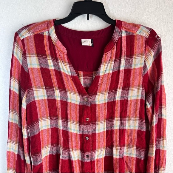 Anthropologie Akemi + Kin Lucie Plaid Tunic Red Oversized Size Small Long Line - Picture 3 of 9